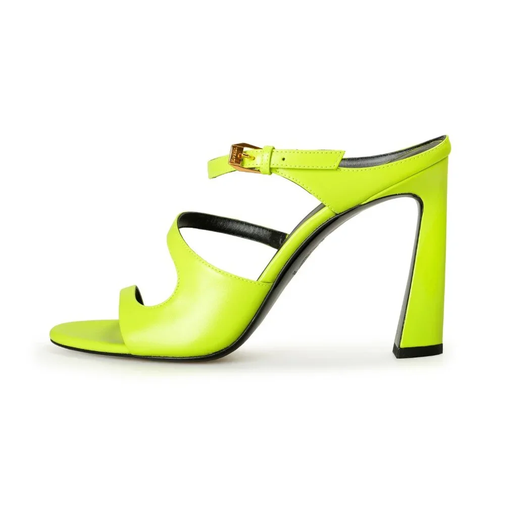 Versace Women's Acid Lime Medusa 100% Leather Sandals Mules Shoes US 11 IT 41 - Picture 2 of 8